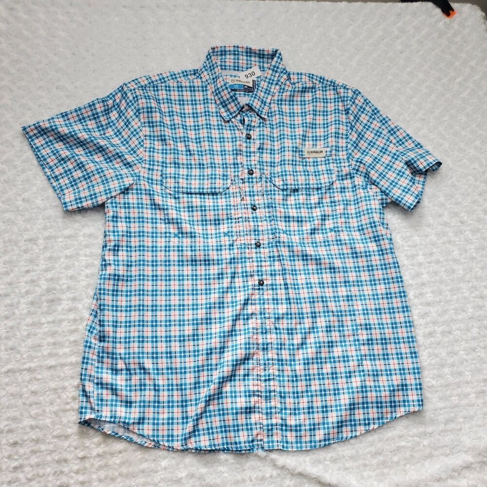 Magellan Outdoors Fish Gear Relaxed Fit Button-Up 2XL Blue Mens Vented